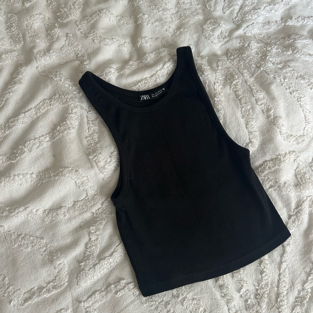 Zara Black Fitted Crop Tank Top